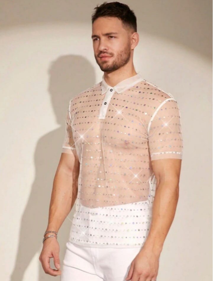 Men's Rhinestone Emblished Knit Casual T-Shirt